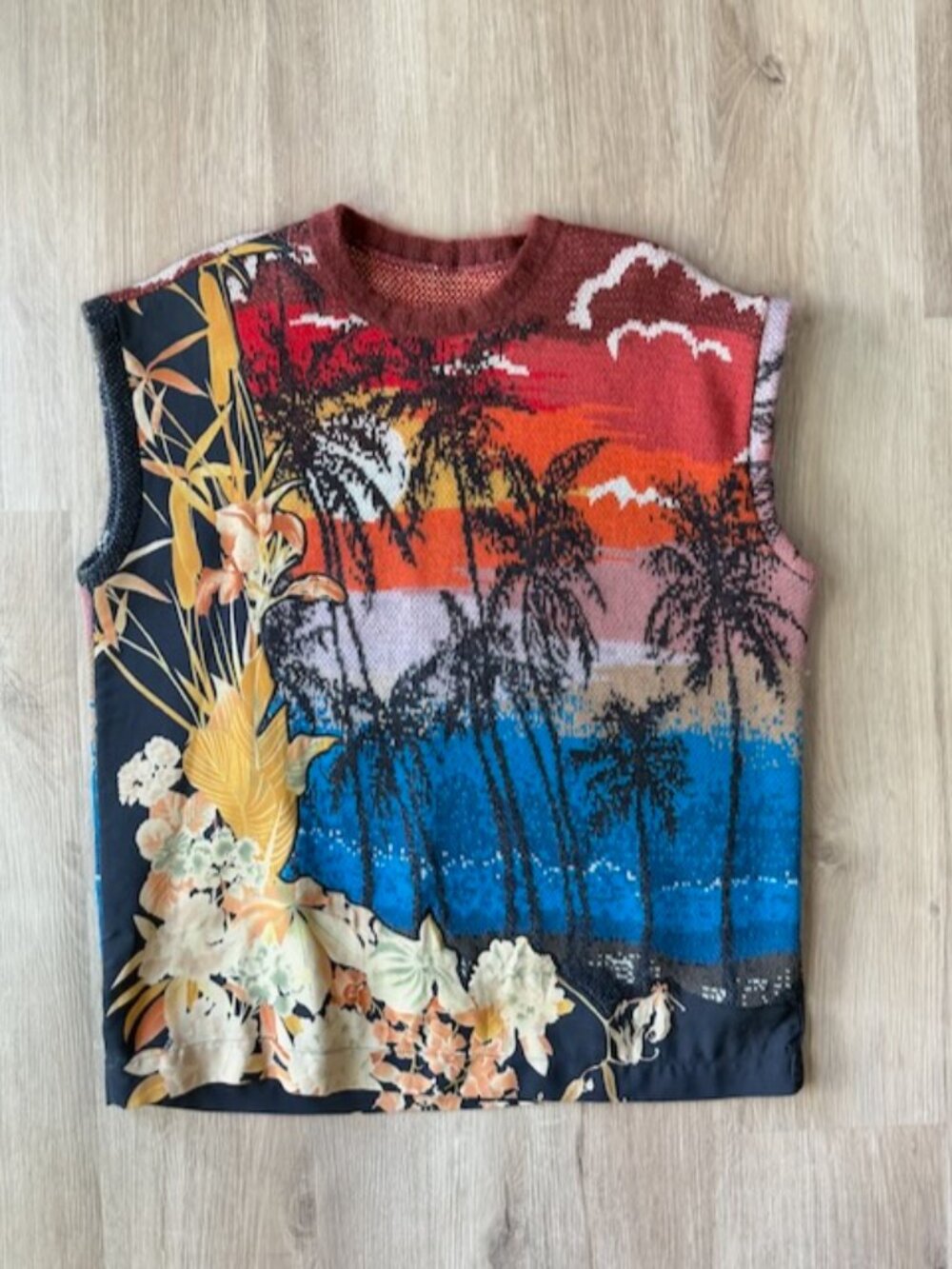 N°21 Palm Sunset Floral Mixed Media Knit Vest